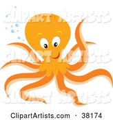 Friendly Orange Octopus with Bubbles