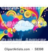 Funky, Colorful Cloud, Circle, Heart and Rainbow Grunge Background