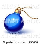 Glossy Blue Christmas Ornament with Gold String