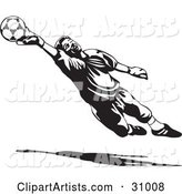 Goal Keeper Blocking a Ball, in Black and White