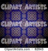 Gold and Royal Blue Floral Patterned Wallpaper Background