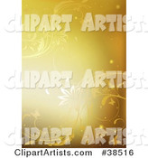 Golden Background of Elegant Vines, Sparkles and Butterflies