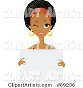 Gorgeous Black Woman Winking and Holding a Blank White Sign