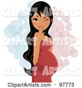 Gorgeous Pregnant Hispanic Woman in a Red Dress