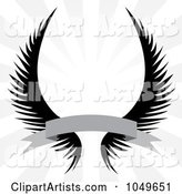 Gothic Angel Wings with a Banner over a Silver Rays