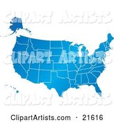 Gradient Blue United States of America Map with All of the States, on a White Background