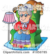 Granny Sitting in a Chair with Her Cat Napping Behind Her