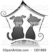 Grayscale Cat and Dog Under a House