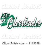 Green Cheerleader Text with a Pom Pom and Megaphone