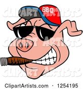Grinning Pig Smoking a Cigar, Wearing Sunglasses and a Bbq Hat