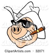 Grinning Pig Wearing Shades and a Cowboy Hat, Smoking a Cigar