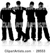 Group of Four Guys Standing Together, Silhouetted over White