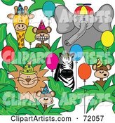 Group of Party Animals with Hats and Balloons