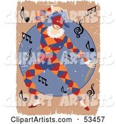 Grungy Masked Entertainer Dancing Around Music Notes