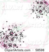 Grungy Pink Flower Vine Background on White