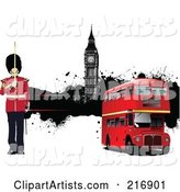 Guard by a Double Decker Bus and Big Ben