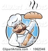 Happy Baker Holding up Bread Logo