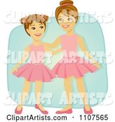 Happy Ballerina Sisters in Tutus over Blue