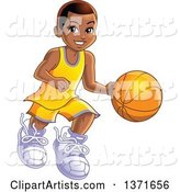 Happy Black Boy Dribbling a Basketball