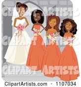 Happy Black Bride Posing with Her Bridesmaids