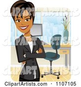 Happy Black Businesswoman with Folded Arms in an Office