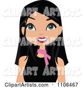 Happy Black Haired Woman Wearing a Pink Neck Scarf