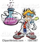 Happy Blond Scientist Boy Holding a Flask and Test Tube