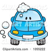 Happy Blue Car with Soap Bubbles