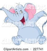 Happy Blue Elephant Sitting and Holding His Arms up