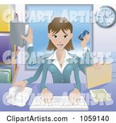 Happy Businesswoman Multi Tasking in Her Office