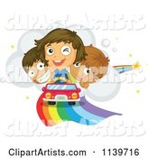 Happy Children Driving a Car on a Rainbow Road 2