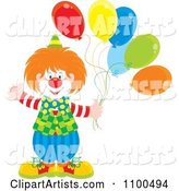 Happy Clown Waving and Holding Party Balloons