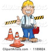Happy Construction Worker Holding a Thumb up and Standing with Safety Gear