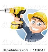 Happy Construction Worker Holding up a Power Drill