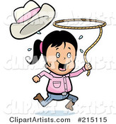 Happy Cowgirl Running and Swinging a Lasso