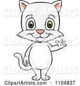 Happy Cute White Cat Standing and Waving
