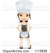 Happy Freckled Female Chef in a Hat Apron and Dress