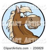 Happy Horse Face over a Blue Circle