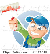 Happy House Painter Worker Holding up a Brush
