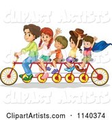 Happy Kids Riding a Tandem Bike