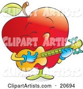 Happy Musical Red Apple Strumming a Guitar