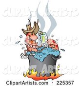 Happy Prawn Drinking a Lemonade While Boiling over a Fire in a Pot