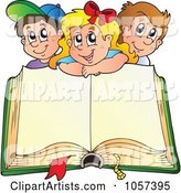 Happy School Children over an Open Book