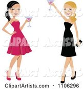 Happy Toasting Ladies in Black and Pink Dresses