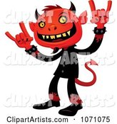 Heavy Metal Devil Rocking out and Gesturing the Sign of the Horns