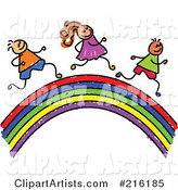Hilds Sketch of Children Running on a Rainbow