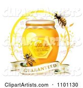 Honey Bees over a Jar with a Guaranteed Banner
