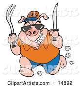 Hungry Male Pig Running with a Fork and Knife