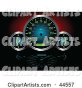 Illuminated Fuel, Speed and Temperature Gauges in a Car