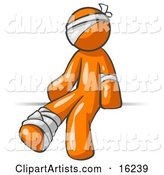 Injured Orange Man Sitting in the Emergency Room After Being Bandaged up on the Head, Arm and Ankle Following an Accident